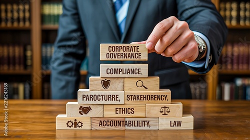Corporate governance and compliance concept with accountability ethics procedures and law