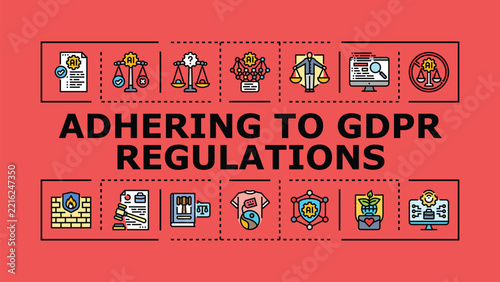 Adhering to gdpr regulations banner infographic. Accountability processor, controller consent, processing lawful icon vector illustration