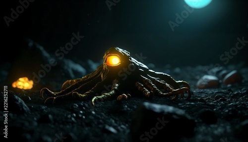 Tentacled Alien Creature with a Single Glowing Eye