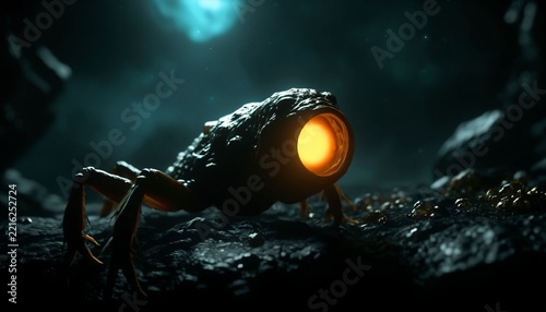 Spider Like Alien Robot with a Large Glowing Eye