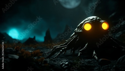 Octopus Like Rock Alien with Two Glowing Eyes