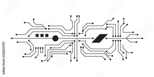 Abstract printed circuit board vector illustration black and white technology motherboard background