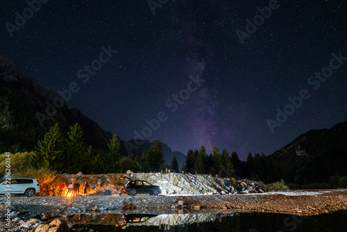 Albania, Valbona valley national park night sky milky way, holiday Valbona river
