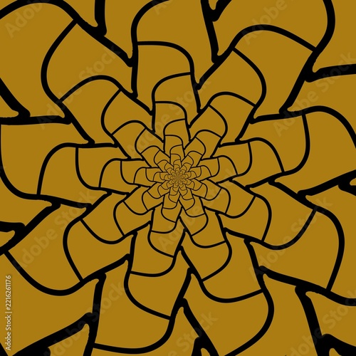 Luxury abstract gold and black geometric pattern with 3D hypnotic blooming floral mandala illusion