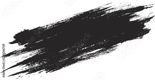 Abstract Hand Painted Black Ink Brush Stroke with Grunge Edges and Paint Splatters