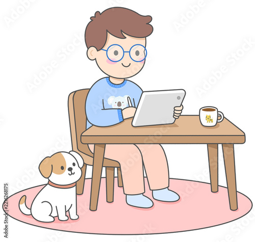 Cozy Man Working From Home with Dog