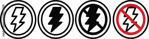 Lightning symbol icon collection depicting electric power signs