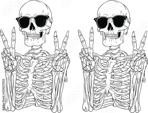 Skeleton vector illustration cool character with sunglasses making