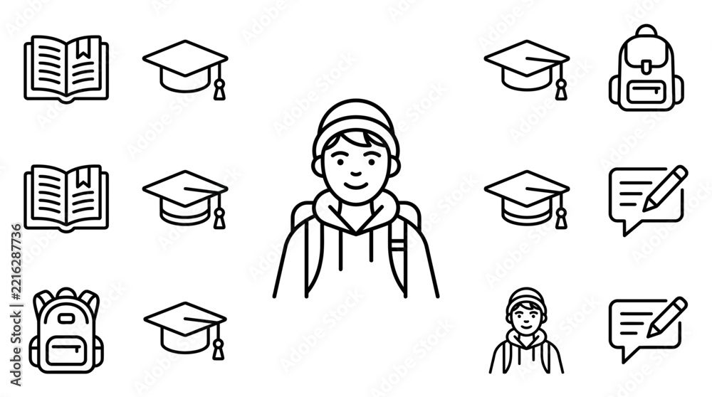 Fototapeta premium Student Set: Icon Collection for Education and Learning Concepts