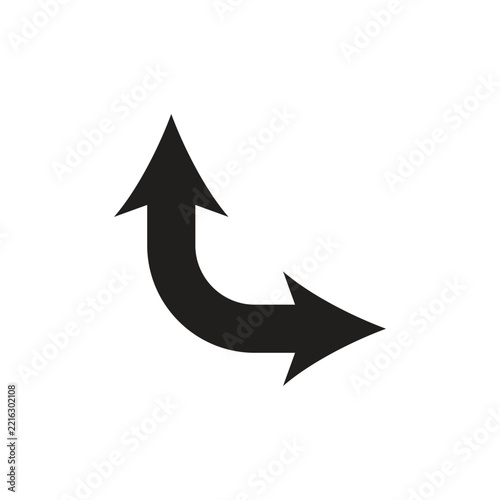 Straight or Right Turn Direction Arrow Icon for Traffic Navigation