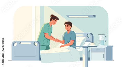 Nurse Helping Patient in Hospital Bed, Caring Healthcare Concept