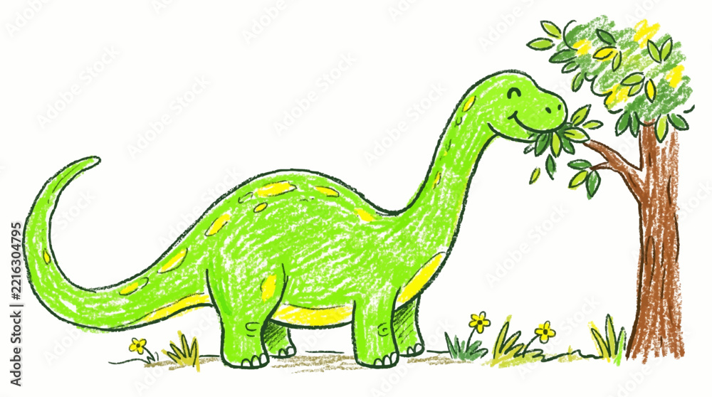 Obraz premium Side Profile Friendly Dinosaur Children Drawing Coloring Book Style Vector