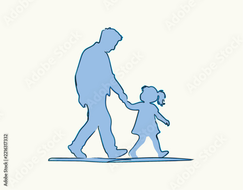 Silhouette of a father walking with his young daughter