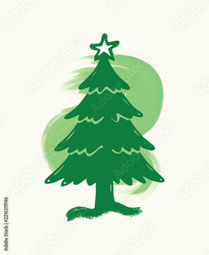 Hand drawn green christmas tree with star