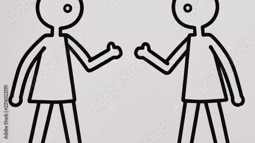 Minimalist stick figure animation depicting argument and conflict on white background