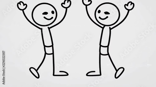 Clean minimalist stick figure animation of peaceful resolution and agreement