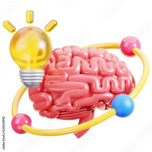Creative thinking brain with ideas 3D illustration
