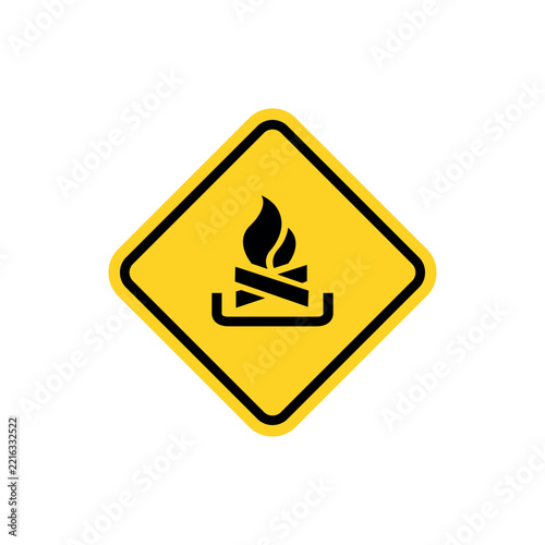 Yellow diamond warning sign with campfire icon isolated on white background.
