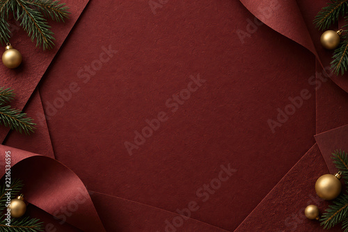 Minimal Burgundy Christmas Paper Background with Ribbon