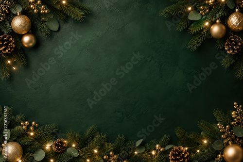 Premium Corporate Green Christmas Background with Gold Decorations
