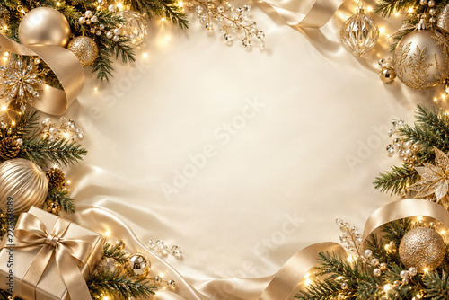 Elegant Champagne Christmas Background with Silk and Gold