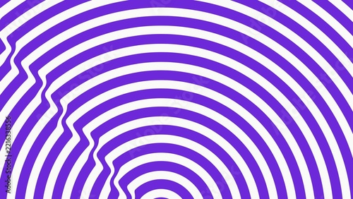 Abstract Optical Art Pattern with Purple and White Concentric Rings and Zigzag Glitch Line