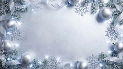 Elegant Icy Silver Christmas Background with Snowflake Border