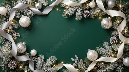 Elegant Emerald Christmas Background with Silver Ribbon