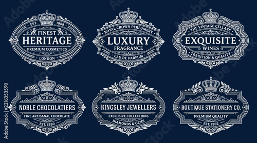 Vintage Label Collection: Heritage, Luxury, Exquisite, Noble, Kingsley, Boutique