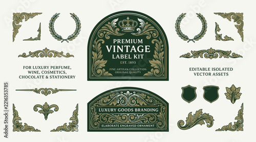 Vintage Label Kit: Ornate Decorative Elements for Luxury Branding