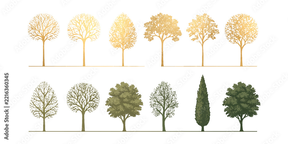 Naklejka premium Set of various flat trees for architectural design and landscape planning in different styles
