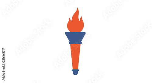 Orange and blue torch with fiery flame, isolated on transparent background, symbol of victory, energy, and inspiration