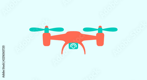 Orange and Teal Drone Quadcopter with Camera, Isolated on Transparent Background, Vector Illustration