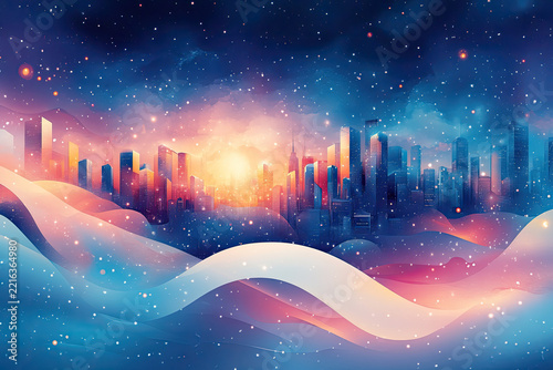 Geometric Composition in Purple and Blue Futuristic Tones