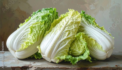 Whole Chinese cabbage showing crisp pale leaves