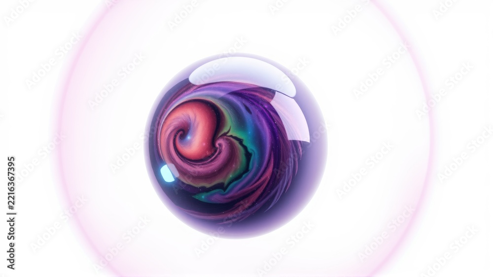 Fototapeta premium Swirling orb glows within luminous bubble. Colors blend, creating hypnotic visual effect. Abstract design evokes cosmic energy.