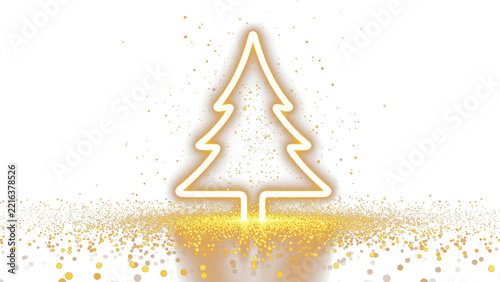 Glowing golden Christmas tree outline isolated on transparent background.