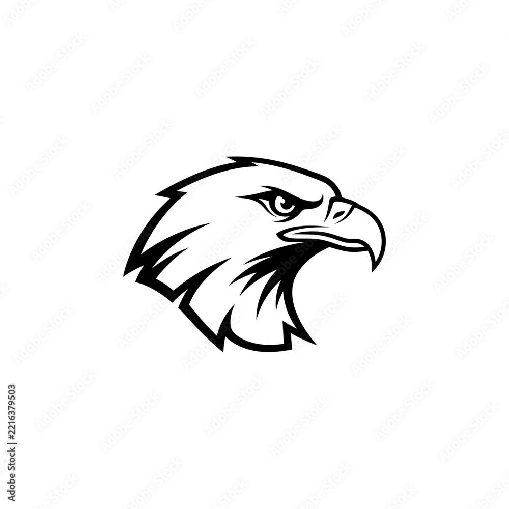 Fototapeta premium Aggressive Eagle Head Silhouette, Black and White Vector Logo Mascot Art