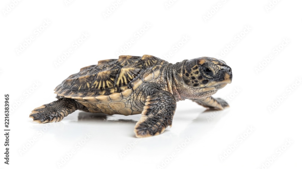 Obraz premium young turtle crawling on a white surface