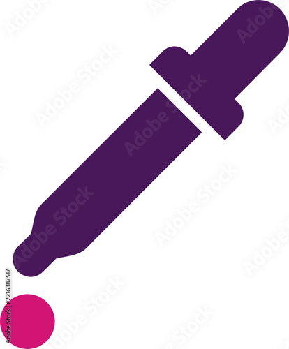 Minimalist purple dropper icon with a single pink liquid drop isolated on a plain white background