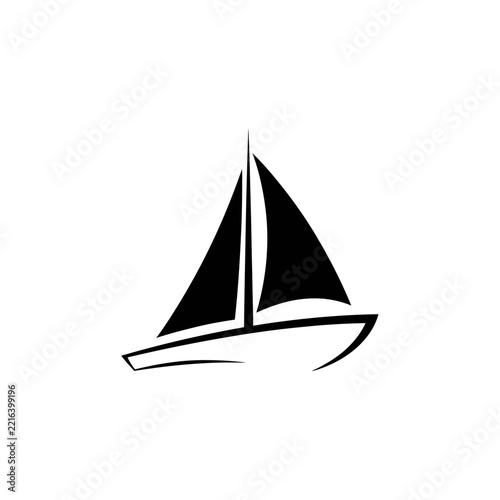 Minimalist Black Silhouette Sailboat Icon on White Background, Vector Graphic