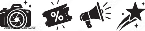 Marketing Promotion Advertising and Discount Black Icon Set