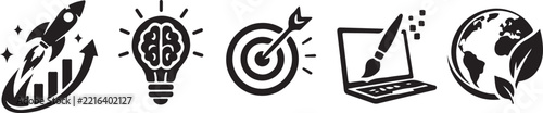 Business Innovation and Digital Strategy Black Icon Collection