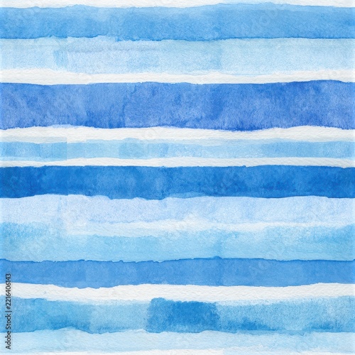 Abstract watercolor background with horizontal blue stripes and soft textured paper grain effect