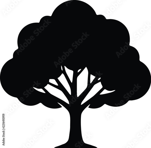 Tree vector silhouette showing full foliage and distinct trunk detail