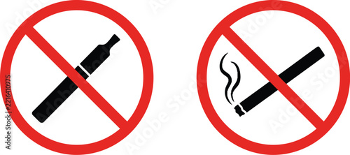 Smoking icon prohibited signs with cigarettes and vape devices