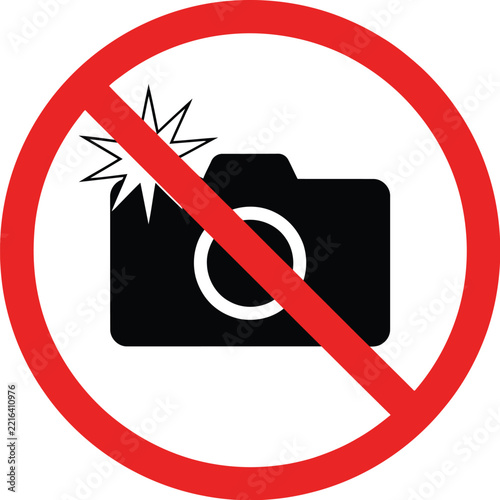 Camera icon prohibited sign with red circle and black photography