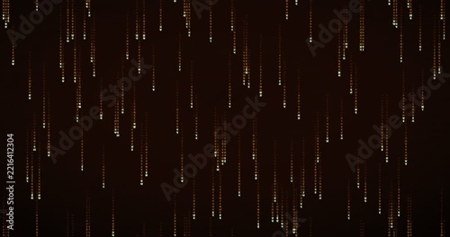 Devanagari characters fall steadily in a 4K animation of an amber terminal code rain background.