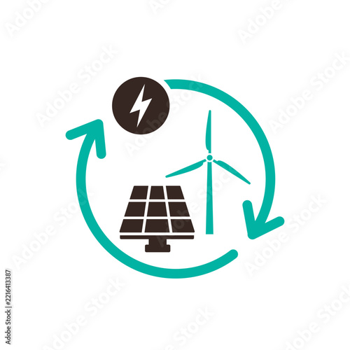 Renewable Energy Concept with Wind Turbines and Solar Panels Infographic Vector Illustration