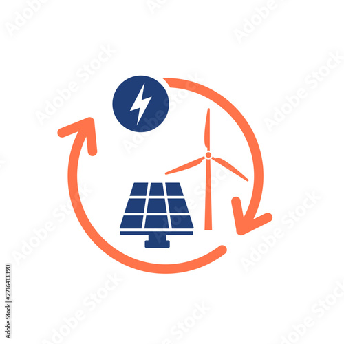Renewable Energy Concept with Solar Panels and Wind Turbines on Landscape